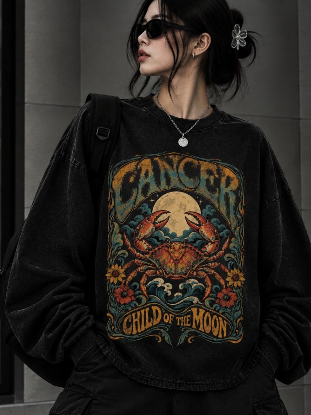 Cancer Zodiac Sweater, Vintage Celestial Astrology Graphic